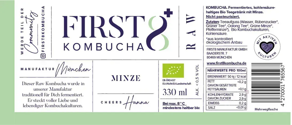 Etikett Raw Kombucha Minze